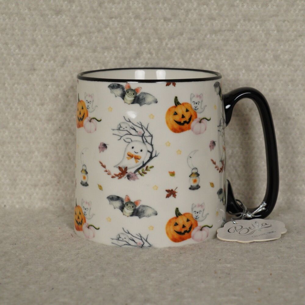 10 Strawberry Street Bella 12 oz Halloween Ceramic Mug Ghosts Pumpkins Bats